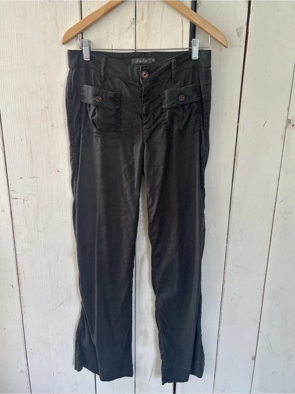 Anthropologie Level 99 Rave Gray Linen Blend Wide Leg Flare Pants Sz 27